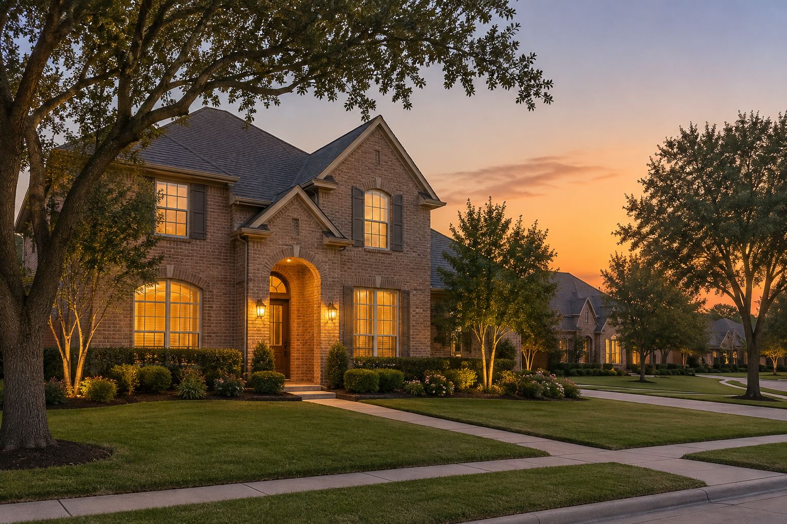 A Collin County home at dusk, illustrative